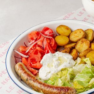 Бизнес-ланч: Луковый суп + куриная колбаска с бэби-картофелем