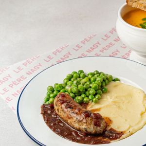 Бизнес-ланч: Сырный суп + тулузская колбаска с пюре